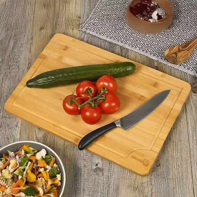 Homiu Heavy Duty Rectangular Bamboo Chopping Board in Brown and Yellow