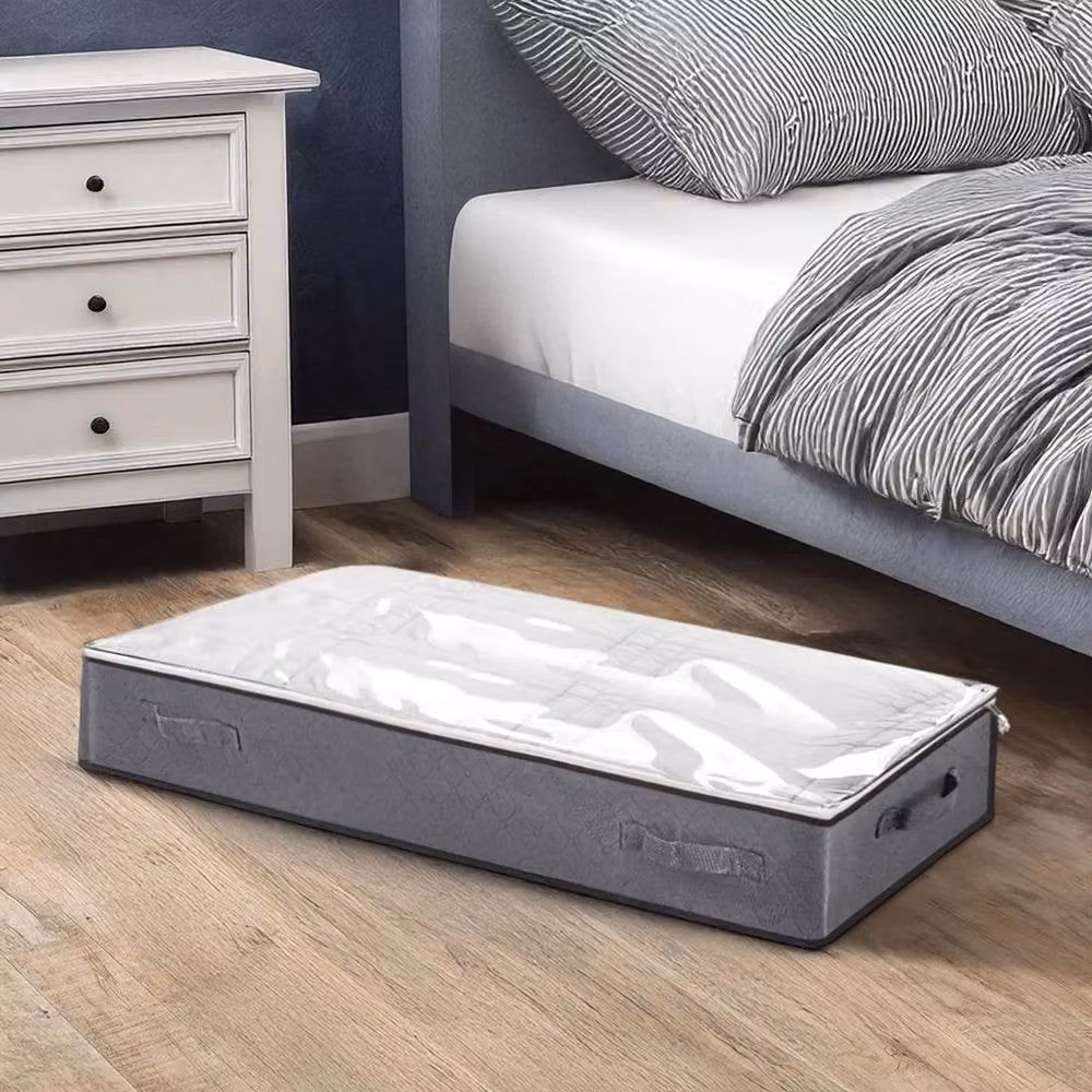 EONLION Large Underbed Clothes Organiser Bag in Grey, Fabric and Stackable, W: 50 cm x D: 15 cm x H: 50 cm – 4