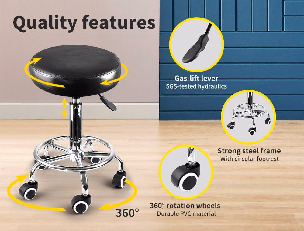 Levede Black Salon Swivel Stool with Hydraulic Lift and Castors – 5