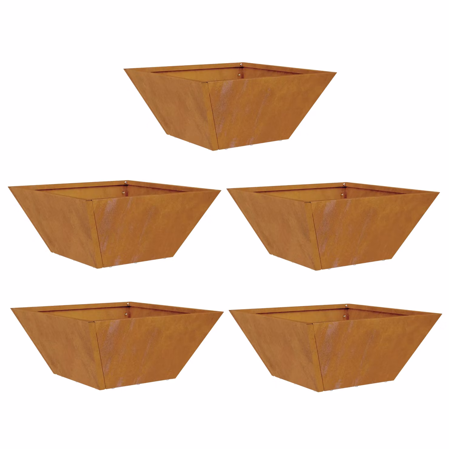 Berkfield Home Garden Bowl Planters, 5 Piece Set in Brown and Multicolour Weathering Steel, W/D/H: 35 x 35 x 15 cm – 2