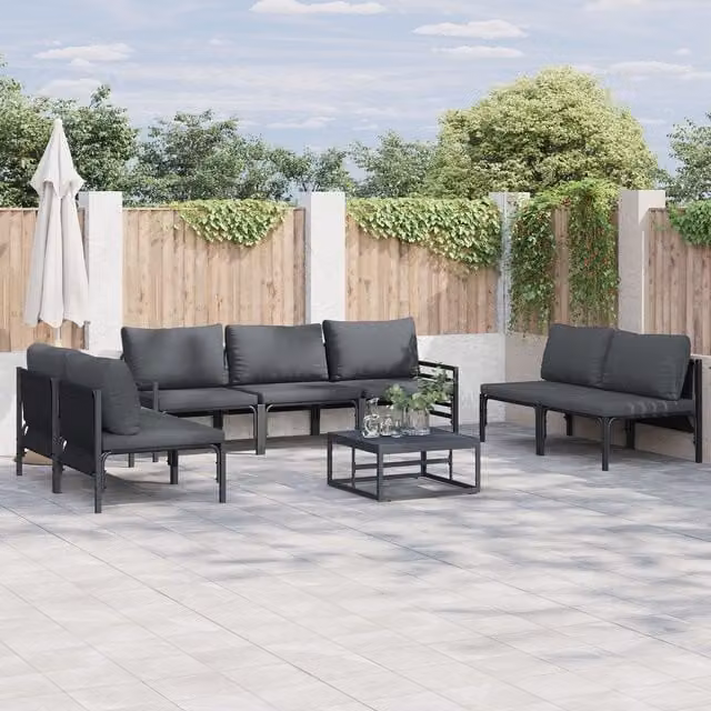 Berkfield Home 7 Piece L-Shape Garden Sofa Set in Anthracite with Powder Coated Steel Frame and Cushions – 1