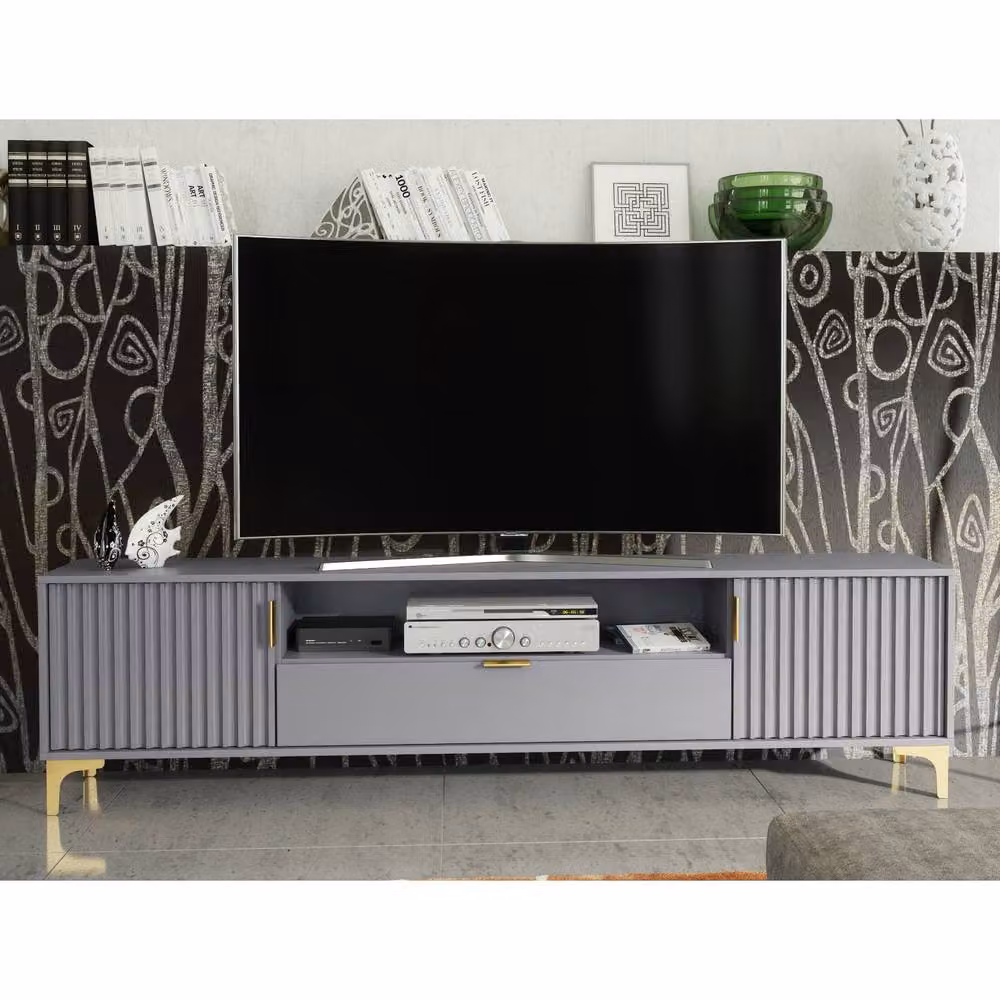 Mex Furniture LTD Tide Crest Modern TV Unit in Dark Grey and Gold, W: 200 cm, D: 50 cm, H: 35 cm – 4
