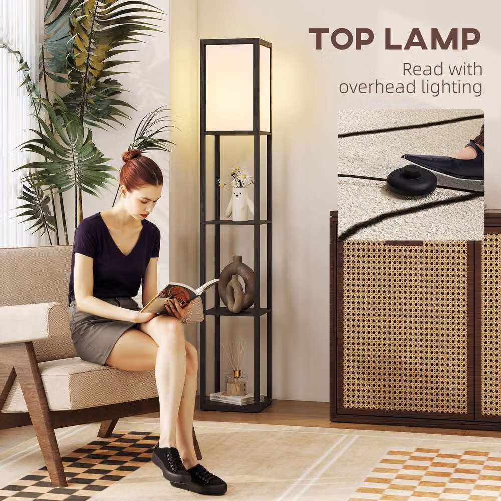 HOMCOM Modern 3-Tier Floor Lamp with Storage Shelves in Black – 10