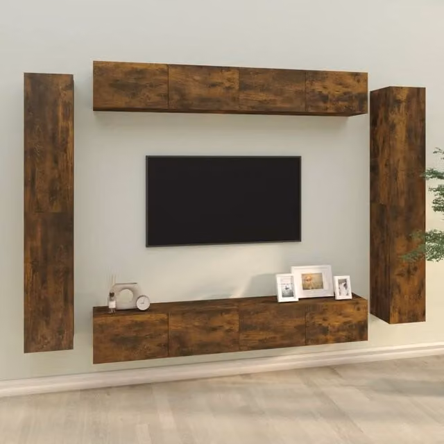 Berkfield Home 8 Piece Smoked Oak TV Cabinet Set in Brown