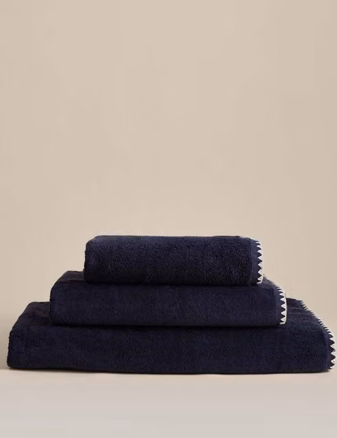 M&S Blue Egyptian Cotton Towel with Embroidered Border