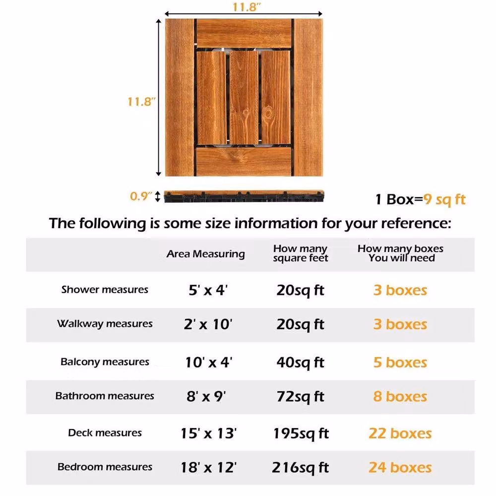 Kelvenix 9 Pack Interlocking Wooden Garden Decking Tiles in Brown – 2
