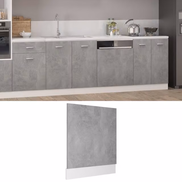 Berkfield Home Dishwasher Panel in Concrete Grey, Engineered Wood, W: 59.5 cm, D: 3 cm, H: 67 cm