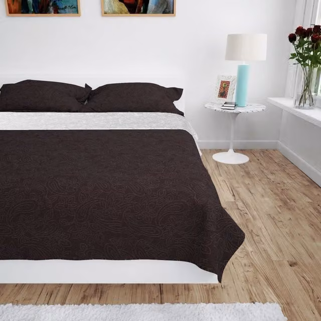 Berkfield Home Reversible Quilted Microfibre Bedspread in Brown and Beige, W: 220 cm, D: 240 cm – 1