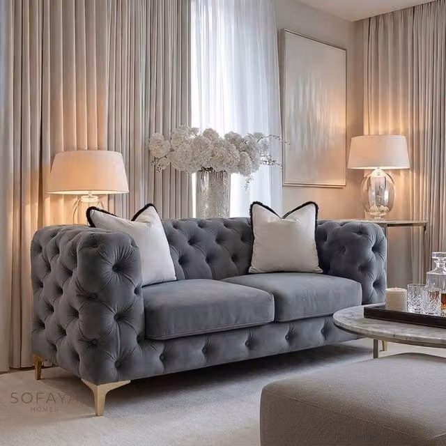 Sofaya Monaco 2 Seater Chesterfield Velvet Sofa in Grey