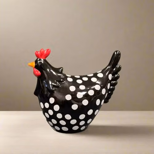 Gift Company Black Speckled Chicken Ceramic Tabletop Decoration, H: 15.6 cm, W: 13.3 cm, D: 15.6 cm