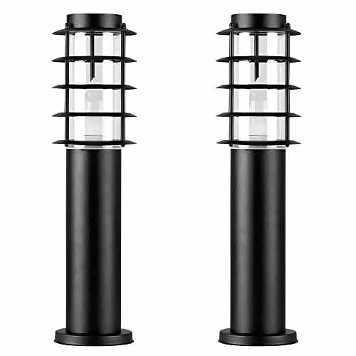MiniSun Set of 2 Modern Black Stainless Steel Garden Bollard Light Posts with 4W Warm White LED Bulbs – 1