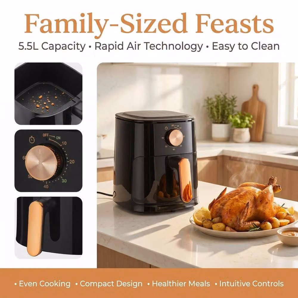 PAWNORA 5.5L Family Size Rapid Oil Free Air Fryer in Black – 4