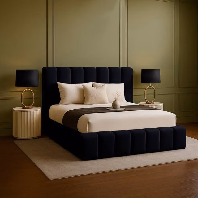 Desire Deco Daisy Upholstered Plush Velvet Bed Frame in Black