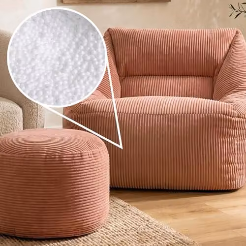 icon Natalia Corduroy Bean Bag Armchair and Round Footstool Set in Pink – 5