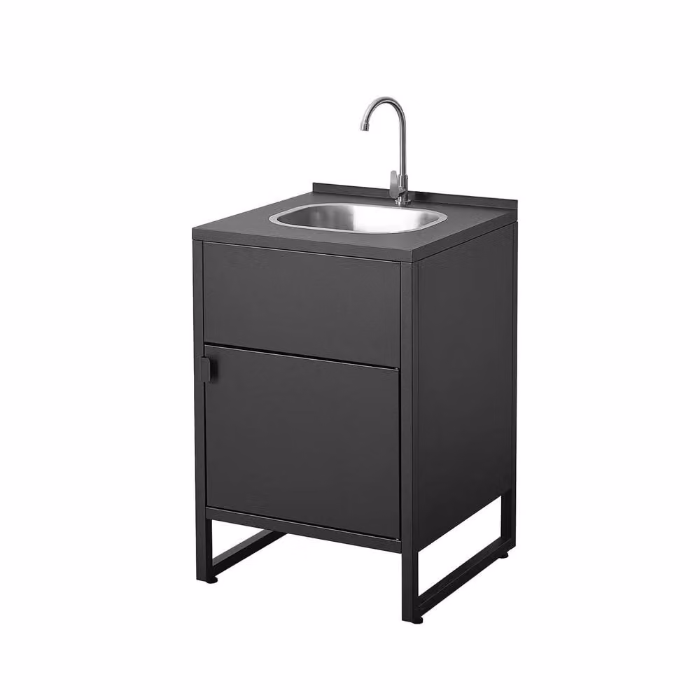 sweeek Outdoor Kitchen Steel Sink and Single Door Unit in Matt Black, W: 60 cm, H: 92.5 cm, D: 60 cm – 2