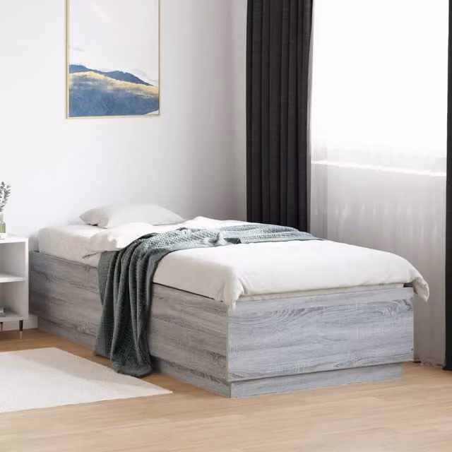 Berkfield Home Modern Grey Sonoma Bed Frame with LED Under-Bed Lighting and USB Charging Port, W/D/H: 100 x 200 cm – 1