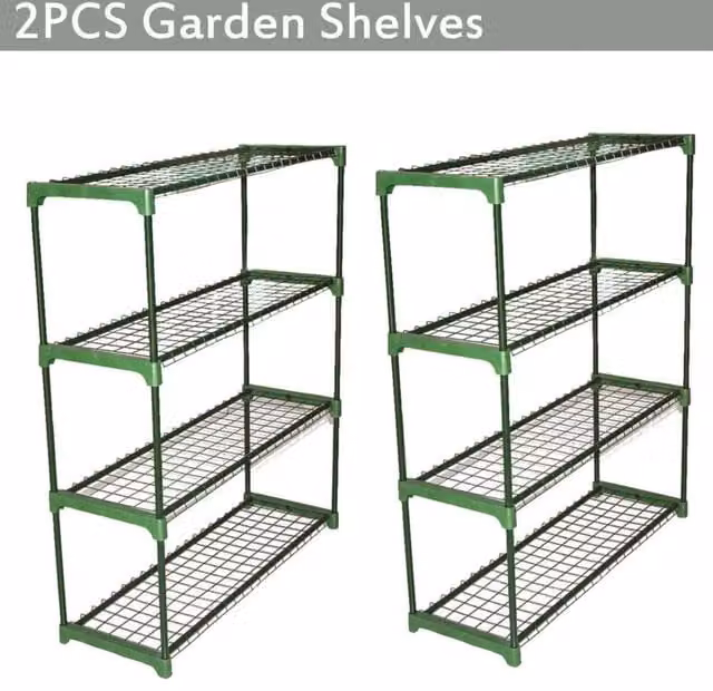 EONLION Set of 2 Green Steel Greenhouse Storage Shelves, H 106 x W 90 x D 31 cm – 1