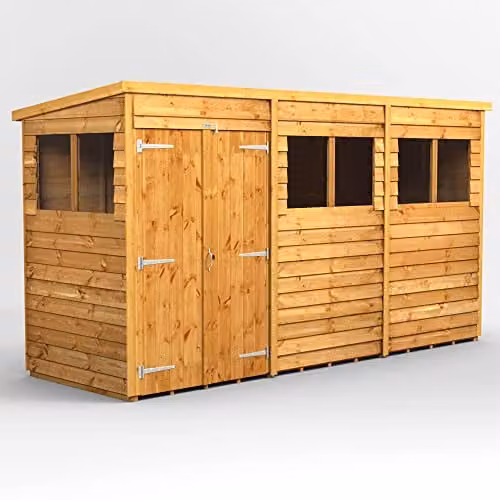 Powersheds Premium Pent Overlap Wooden Shed in Brown with Double Doors and Security Features – 1