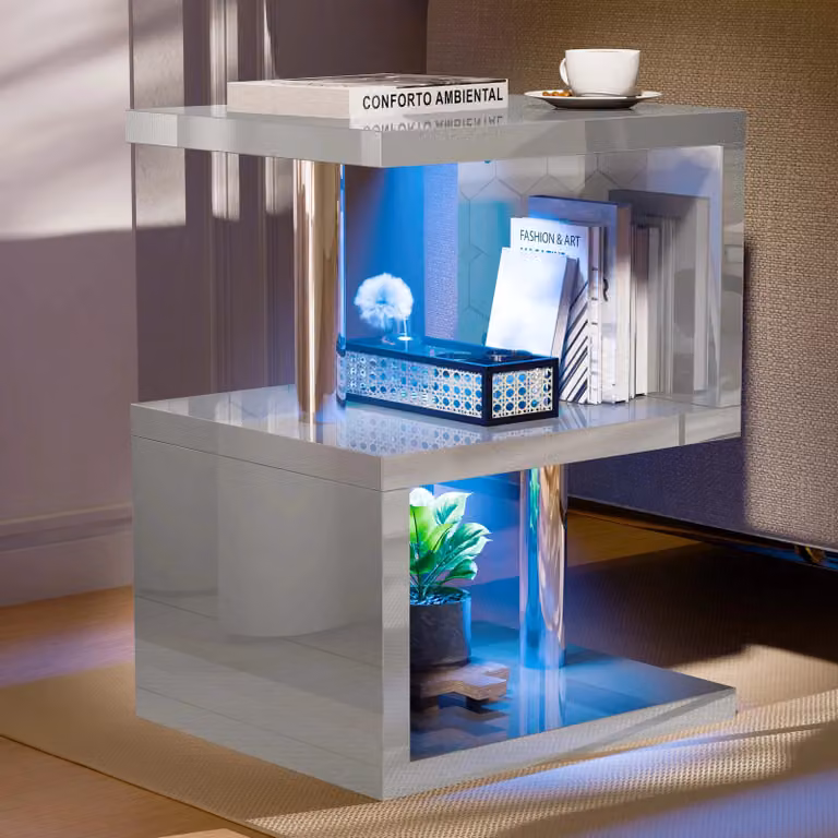 DHS Grey High Gloss Modern Side Table with LED
