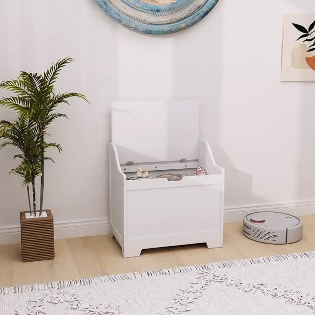 HOMCOM Modern Wooden Storage Chest with Safety Hinge in White