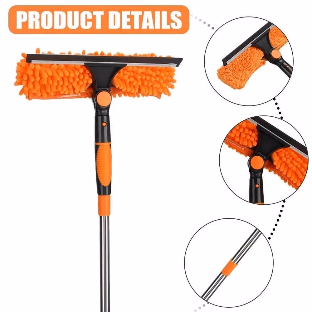FLAVORA Telescopic Extendable Glass Cleaning Squeegee with Microfibre Refillable Head, Orange – 2