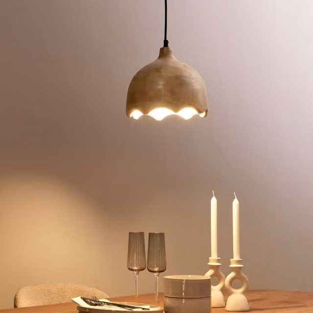 Wyld and Coco Round Mango Wood Pendant Lamp in Brown