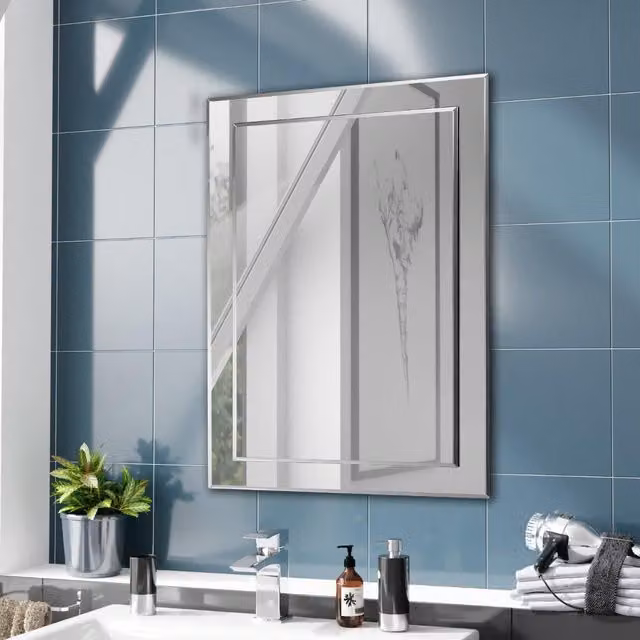 Nes Home Lawrence Double Layer Rectangular Wall Bathroom Mirror in Silver, W: 50 cm, H: 70 cm – 1