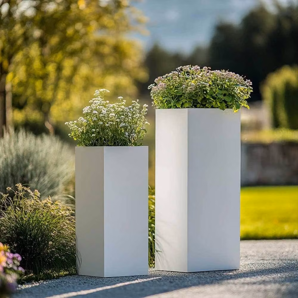 Access Garden Products Tall Square Matte White Galvanised Steel Planter, W/D/H: 40 x 40 x 100 cm – 4