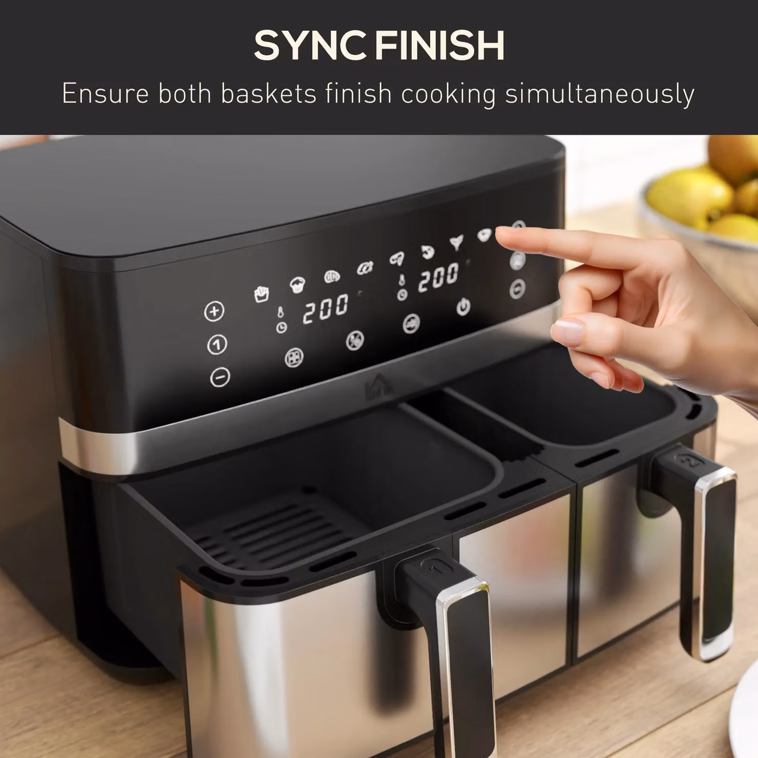 HOMCOM Dual Air Fryer 8.5L with 8 Presets and Smart Finish, Black – 4