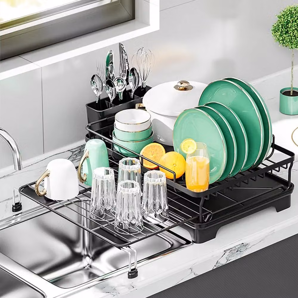 Living and Home Expandable Metal Dish Drainer Rack with Cutlery Holder, Black – 4
