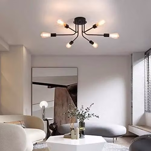 Garwarm Modern Black Metal 6-Light Sputnik Semi Flush Mount Ceiling Light – 2