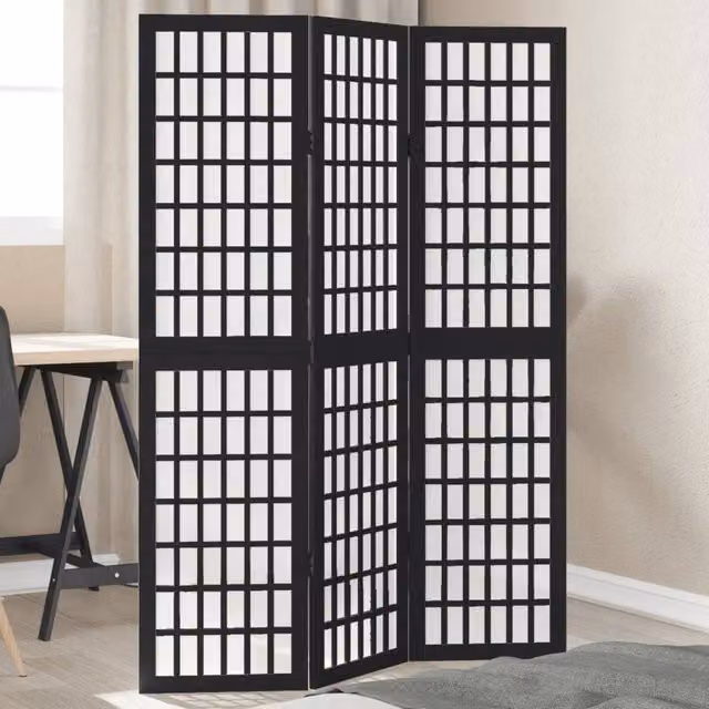 Berkfield Home 3 Panel Room Divider in Black Solid Paulownia Wood