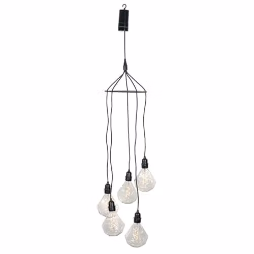 mysmartbuy Battery Powered Diamond Bulb 5 Drop Pendant Light with Warm White LEDs, Black Weatherproof Hanging Garden Lighting with Timer and Dusk Sensor – 2