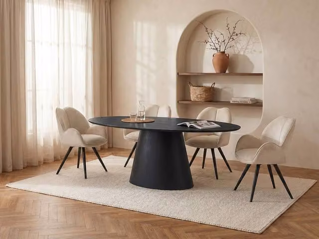 Vente-unique Antelada 6-Seater Oval Dining Table in Black MDF, W/D/H: 180 x 90 x 75 cm – 1
