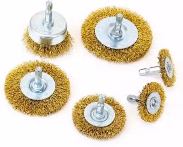 Garden Mile 6-Piece Gold Brass Wire Brush Drill Attachment Set for Paint and Metal Removal