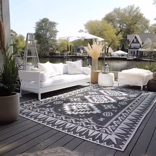ELLE Decoration Reversible Oriental Indoor and Outdoor Polypropylene Rug in Black, W: 120 cm x L: 170 cm