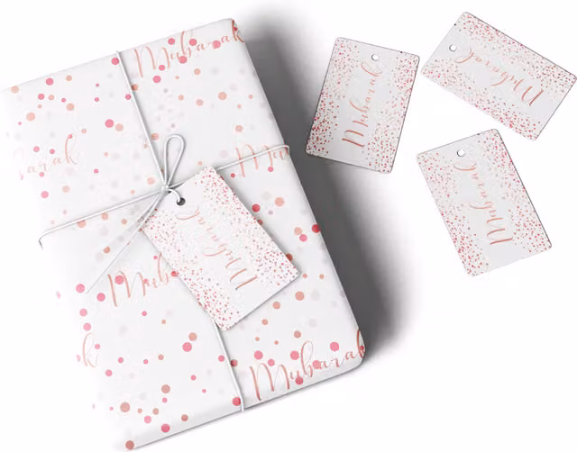 Peacock Supplies Pink Mubarak Confetti Gift Wrap and Tag Set