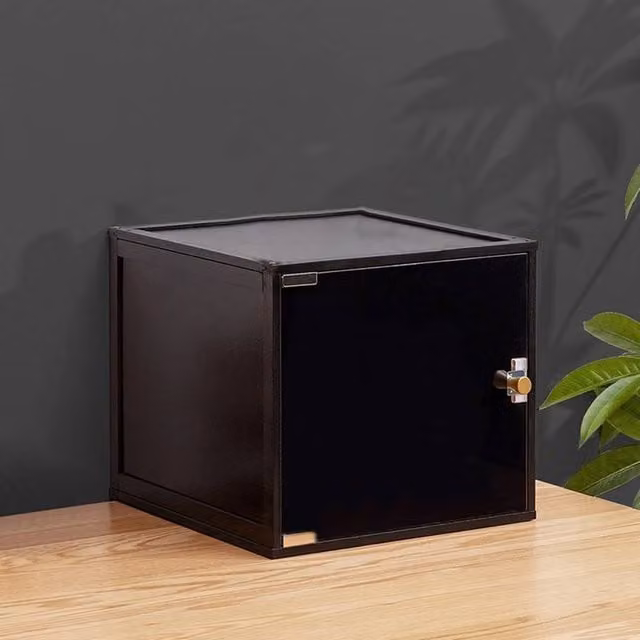 KORVIXA Black Bamboo Figure Model Showcase and Shoe Storage Cabinet with Glass Doors, W: 80 cm