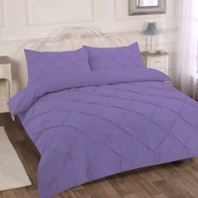 Homes-Linen Luxury Alexandra Pintuck Pleated Duvet Cover Set in Purple, Size: Single (90 x 200 cm)