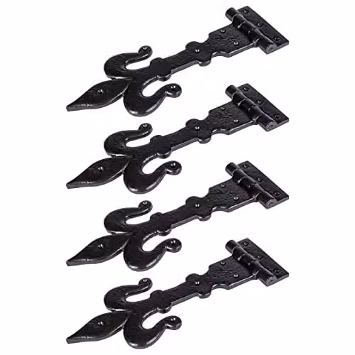 Hammer and Tongs Fleur De Lis T-Hinges, Black Powder Coated Iron, Pack of 4, Width: 31 cm – 1
