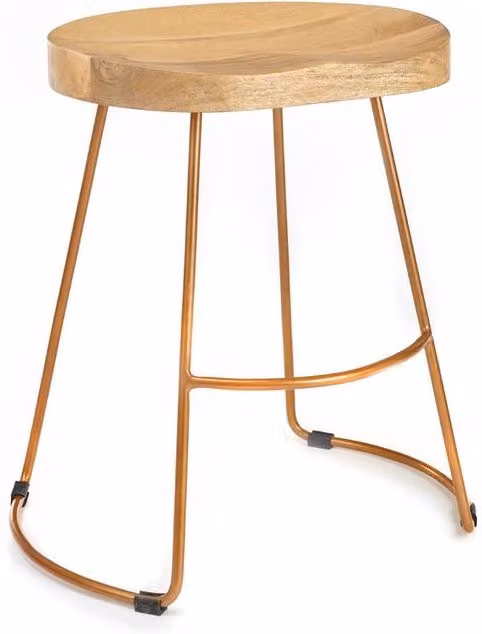 Elm Home And Garden Mango Wood and Gold Metal Modern Breakfast Bar Stool