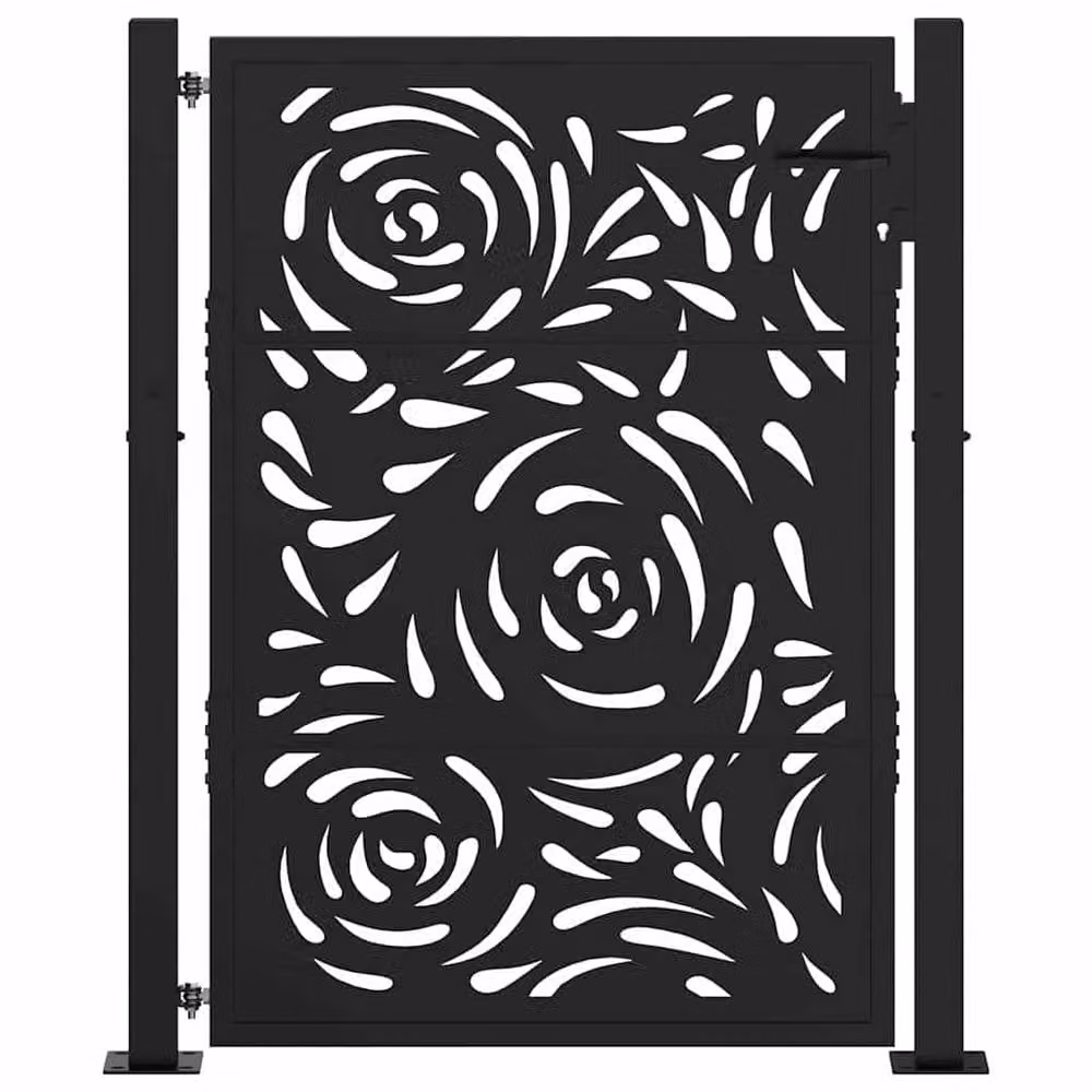 Berkfield Home Black Steel Flame Design Garden Gate W: 105 cm, H: 130 cm – 3