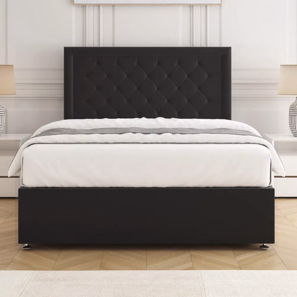 BSSPOKE Nova Plush Velvet Small Double Divan Bed with 24 inch Headboard in Black, W/D/H: 120 x 200 cm – 2