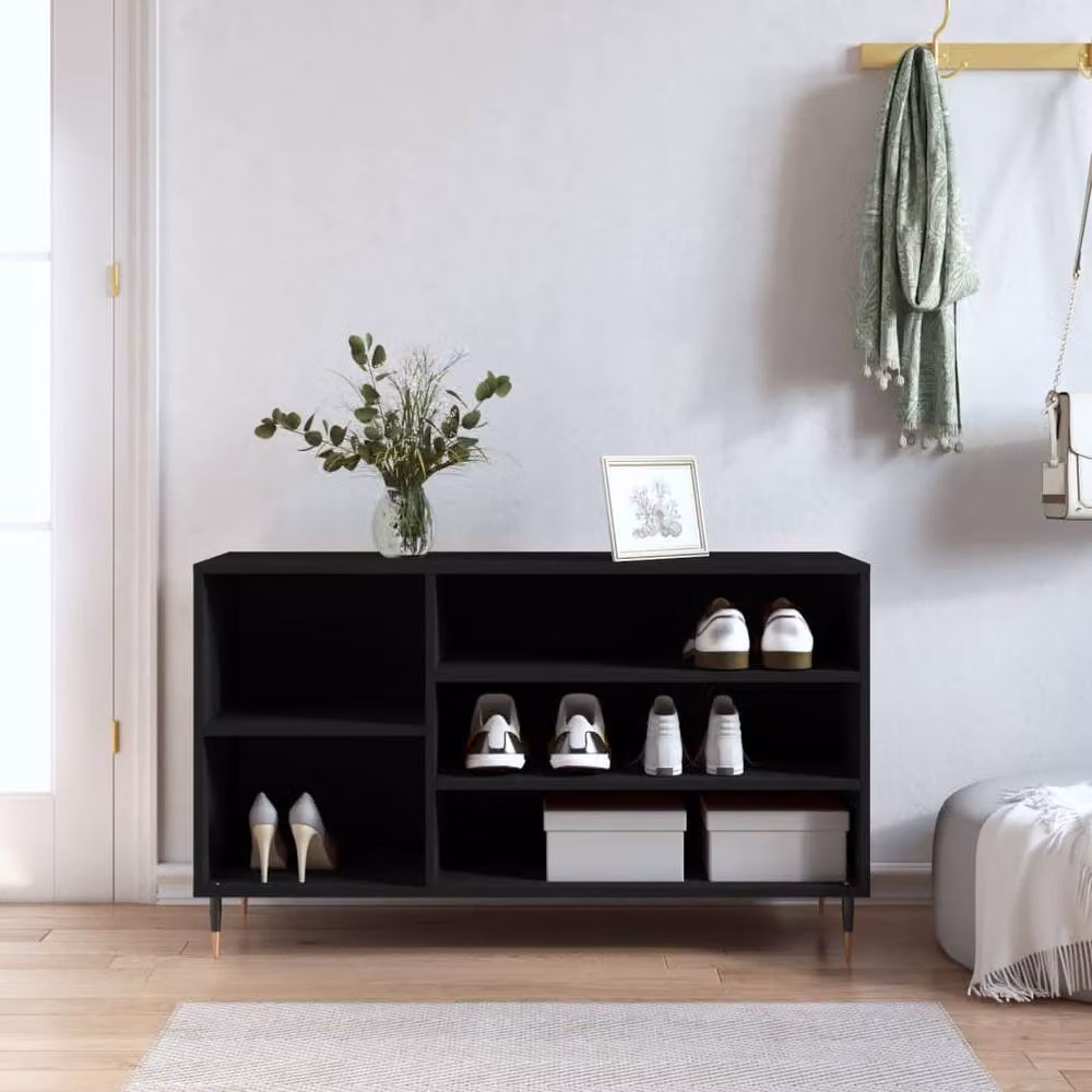 Berkfield Home Modern Black Shoe Cabinet with Internal Shelves, W: 102 cm, D: 36 cm, H: 60 cm – 2