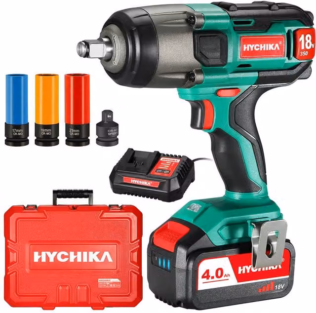 HYCHIKA Cordless Impact Wrench with 4.0Ah Battery and 3 Sockets, Green – 1