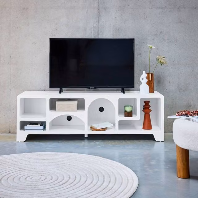 Sweek White Wood Effect Modern TV Stand W/D/H: 160 x 40 x 50 cm – 1