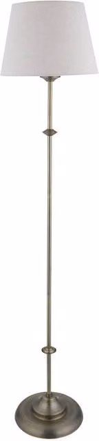 First Choice Lighting Lytchett Antique Brass Spindle Floor Lamp with Beige Fabric Shade – 1