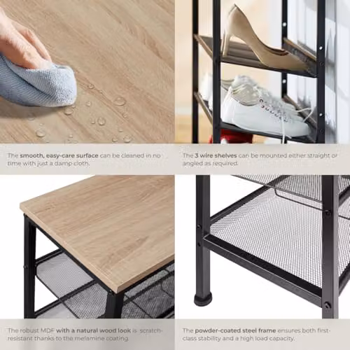 tectake 4-Tier Shoe Rack with Adjustable Shelves and Black Metal Frame in Oak, W/D/H: 75.5 x 30.5 x 69.5 cm – 6