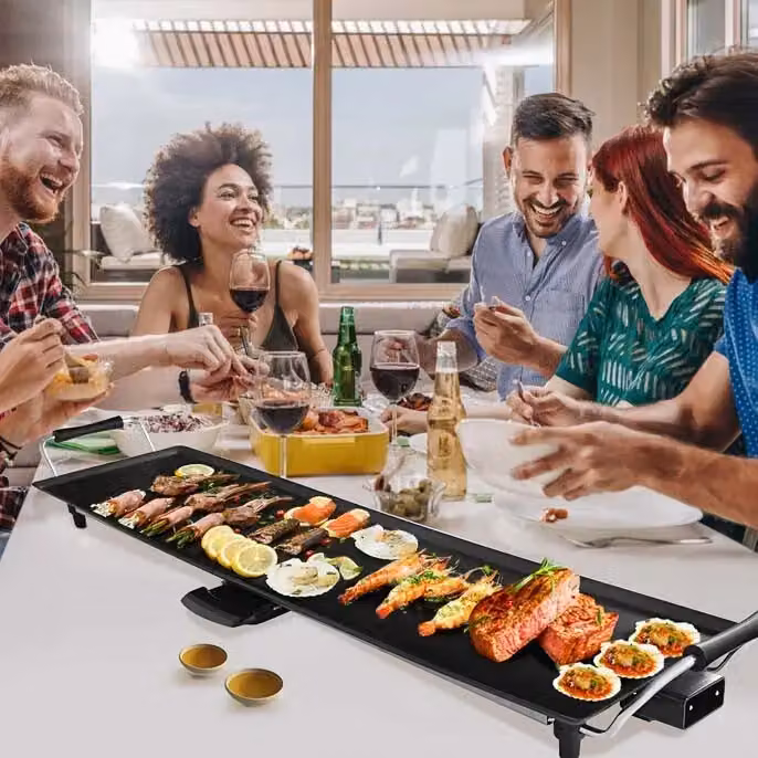 Costway Electric Teppanyaki Tabletop Grill in Black with 2000W Non-Stick Griddle and Adjustable Thermostat, W: 48 cm, D: 27 cm – 4