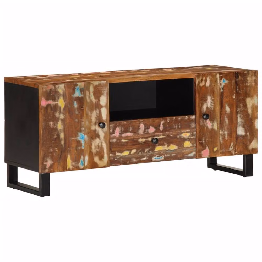Berkfield Home Industrial TV Cabinet in Brown, Solid and Engineered Wood, W/D/H: 105 x 33.5 x 46 cm – 2